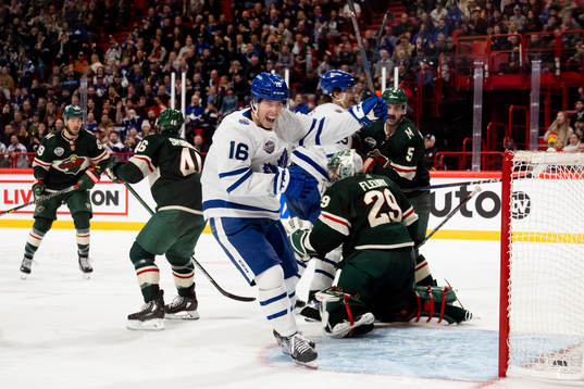 Mitchell Marner of Toronto Maple Leafs celebrates the 3-1