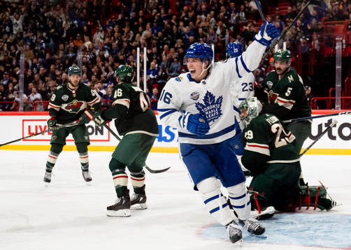 Mitchell Marner of Toronto Maple Leafs celebrates the 3-1