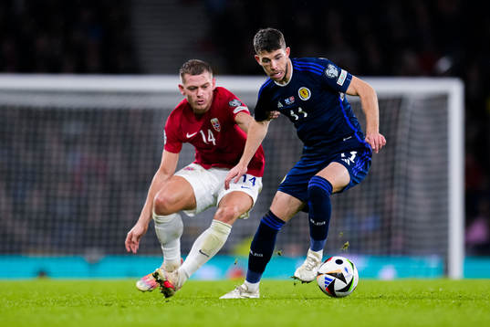 Julian Ryerson of Norway and Ryan Christie of Scotland