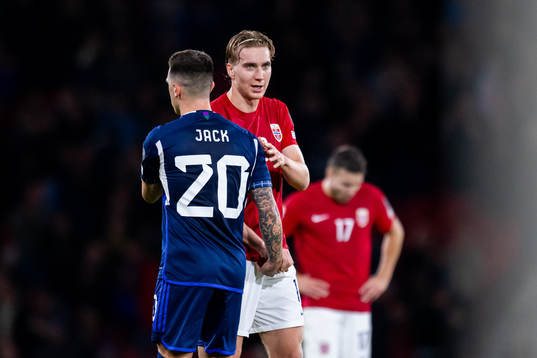 Ryan Jack of Scotland and Kristian Thorstvedt of Norway