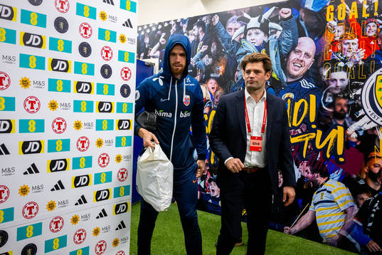 Kristoffer Ajer and press officer Morten Morisbak