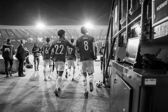 Oscar Bobb and Sander Berge of Norway at half-time