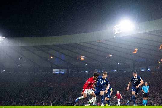Oscar Bobb of Norway and Stuart Armstrong of Scotland