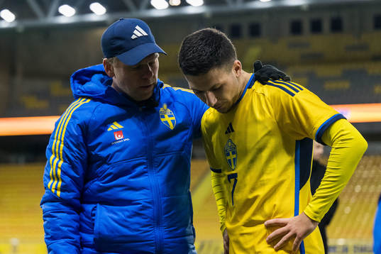 Assistant coach Viktor Eriksson and Roony Bardghji of