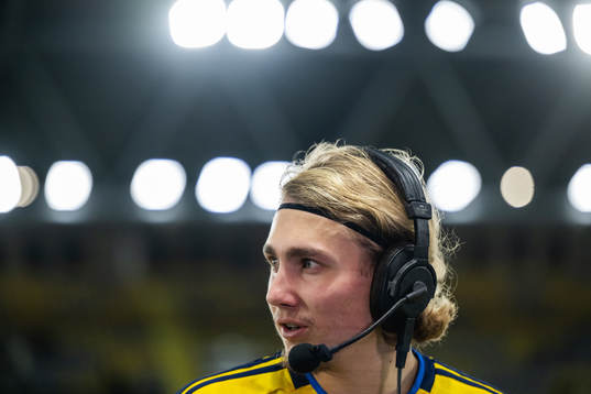 Sebastian Nanasi of Sweden is interviewed at half time