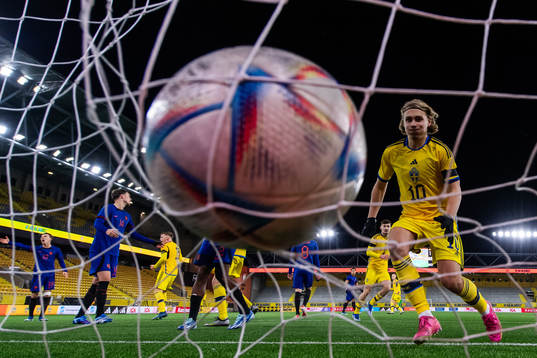 Sebastian Nanasi of Sweden sees the ball in the net