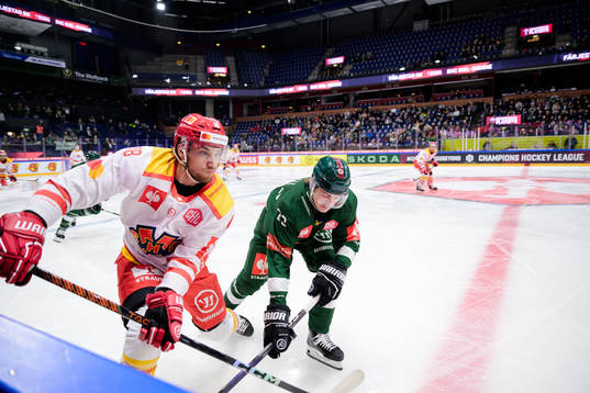 Yanick Stampfli of EHC Biel Bienne and Lucas Forsell of