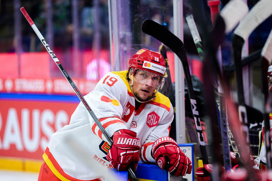 Jesper Olofsson of EHC Biel Bienne looks dejected
