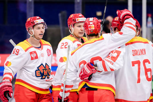 Ville Pokka of EHC Biel-Bienne celebrates
