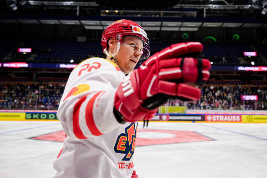 Ville Pokka of EHC Biel-Bienne celebrates