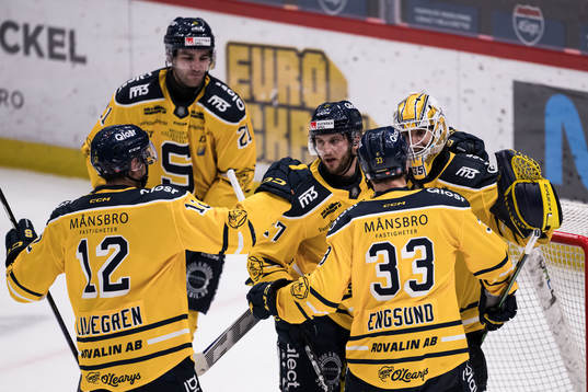 Södertälje SKs målvakt Tomas Sholl jublar