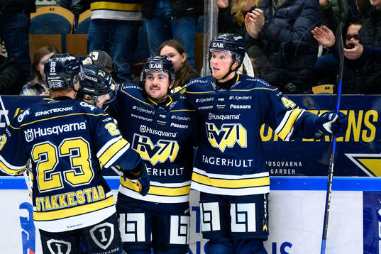HV71s Oskar Stål-Lyrenäs jublar