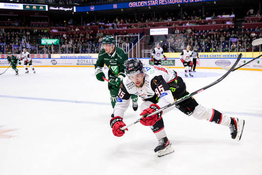 Färjestads Marcus Nilsson och Malmö Redhawks Carl Persson