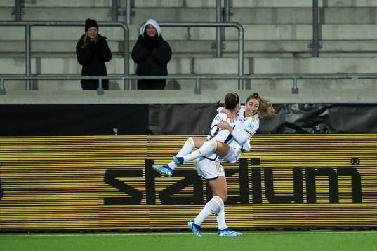 Sofie Svava, and Olga of Real Madrid celebrate