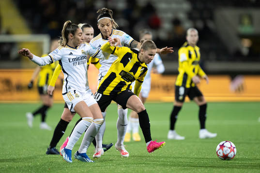 Olga and Zornoza of Real Madrid and Katariina Kosola of