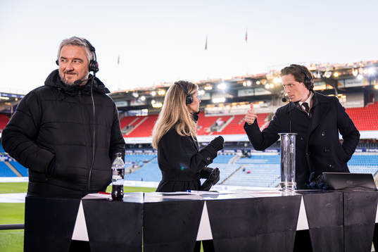 Aleksander Schau of NRK, Andrine Hegerberg and Emil Gukild