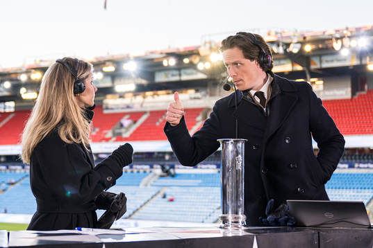 Andrine Hegerberg and Emil Gukild of NRK