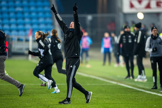 Steinar Lein, head coach of Rosenborg, celebrates at the