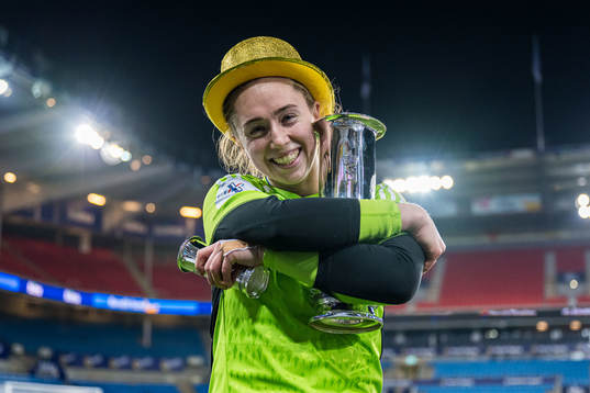 Karen Oline Sneve of Rosenborg celebrates with the trophy