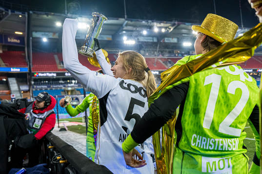 Cesilie Andreassen of Rosenborg celebrates with the trophy