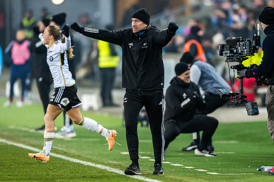 Steinar Lein, head coach of Rosenborg, celebrates at the