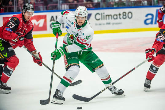 Rögles Brady Ferguson mot Malmö Redhawks Adam Ollas