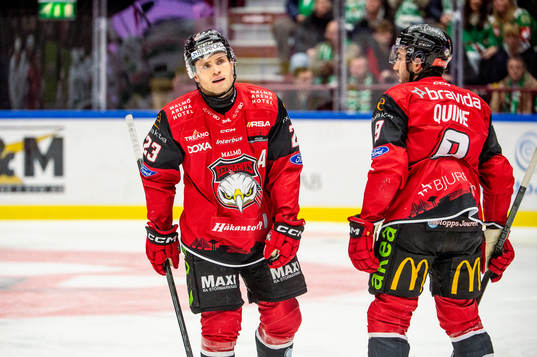 Malmö Redhawks Christoffer Forsberg och Alan Quine deppar