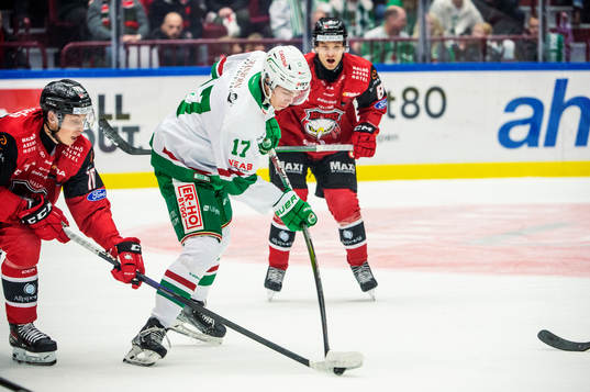 Rögles Simon Zether mot Malmö Redhawks William Von