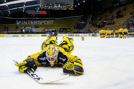 Södertäljes målvakt Tomas Sholl jublar