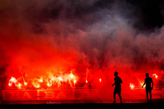 Spectators in the stands, Tobias Gulliksen and Joachim