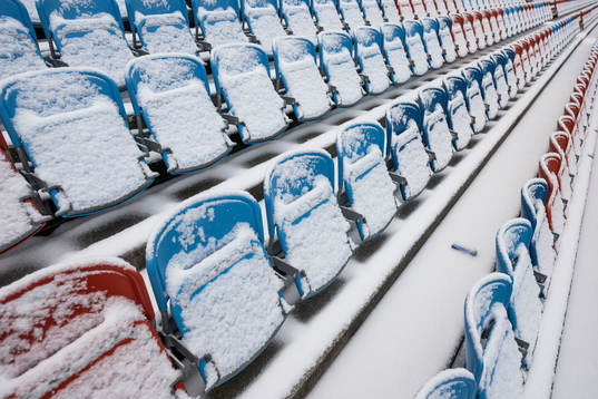 Snow at the seats at Ullevi stadium
