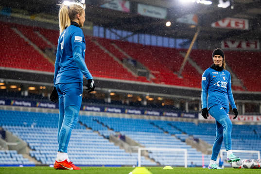 Ada Hegerberg and Caroline Graham Hansen of the Norwegian