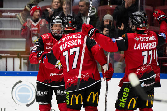 Malmö Redhawks Johan Ivarsson och Carl Persson jublar