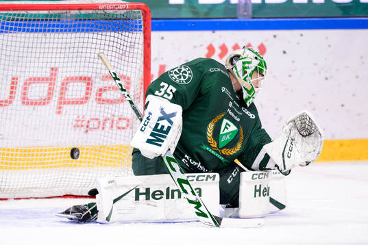 Färjestads målvakt Carl Lindbom och Timrås Simon