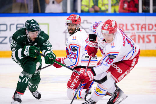 Färjestads Per Åslund och Timrås Jeremy Boyce-Rotevall