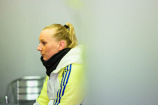 Stina Blackstenius is interviewed by the media