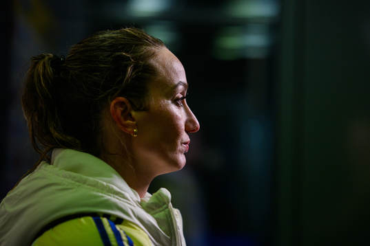 Kosovare Asllani is interviewed by the media