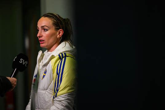 Kosovare Asllani is interviewed by the media