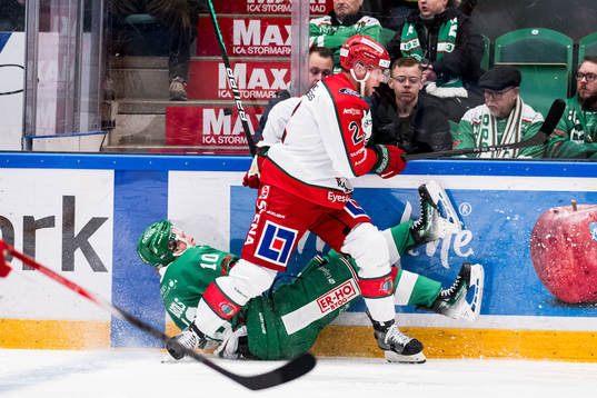 Rögle BKs Rodrigo Abols och Frölunda HCs Christian Folin