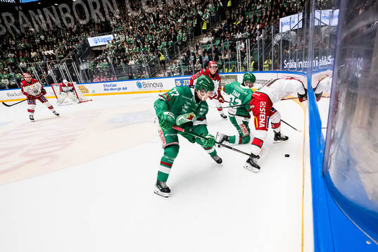 Rögle BKs Linus Sjödin och Daniel Zaar och Frölunda HCs