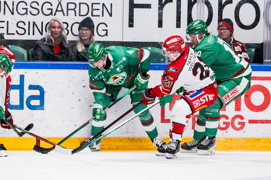 Rögle BKs Johannes Johannesen och Frölunda HCs Jere Innala