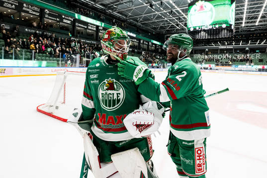 Rögle BKs målvakt Christoffer Rifalk och Thomas Grégoire