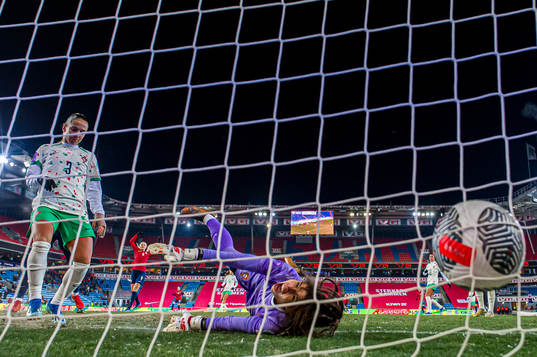 Ada Hegerberg of Norway scores the 3-0 goal behind