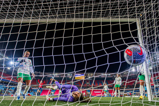 Ada Hegerberg of Norway scores the 3-0 goal behind