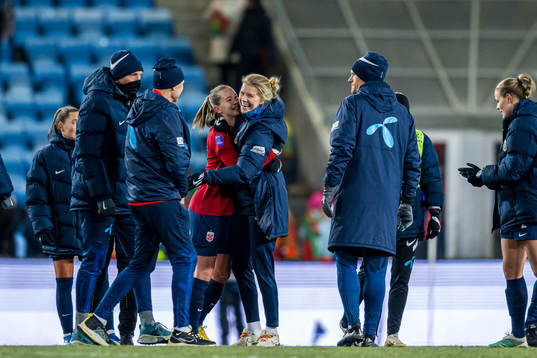 Elisabeth Terland and Ada Hegerberg of Norway celebrates