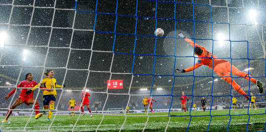 Goalkeeper Elvira Herzog of Switzerland makes a save