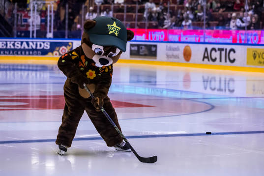 Familjedag på Tegera arena och straffläggning av maskotar