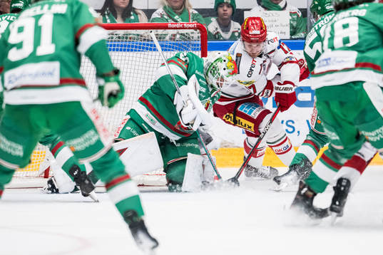 Rögles målvakt Petr Kvaca och MoDos Riley Woods