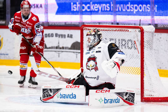 Malmö Redhawks målvakt Adam Werner räddar