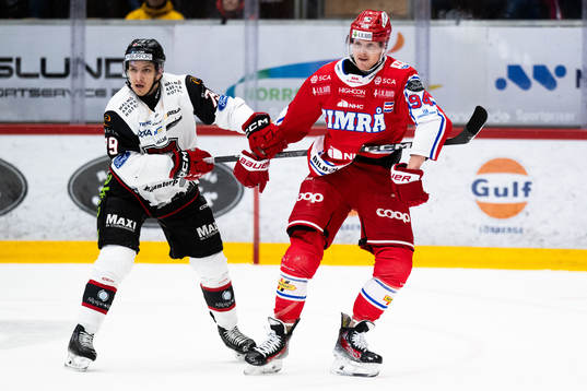 Malmö Redhawks Jakub Galvas och Timrås Sebastian Hartmann